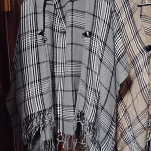 Plad Fringe Wrap Cape Set Grey Black Burberry Color Scheme Large Set Of 2